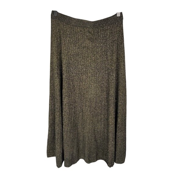 BANANA REPUBLIC Women's Black Gold Metallic A-Line Ribbed Midi Skirt NWT XS - Picture 1 of 5